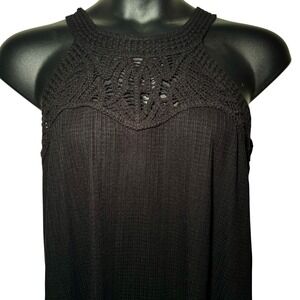 Torrid Tank Top Womens 1X 14/16 Black Textured Jersey Goddess Neck Crochet Swing